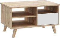 Merkloos VANKKA Salontafel - Rechthoekig - Eiken / Mat wit - Houten poten - 90 x 60 x 51,8 cm