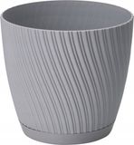 Form Plastic Plantenpot/bloempot Waves - kunststof - platina grijs - D13 x H12 cm - met opvang schotel - rond