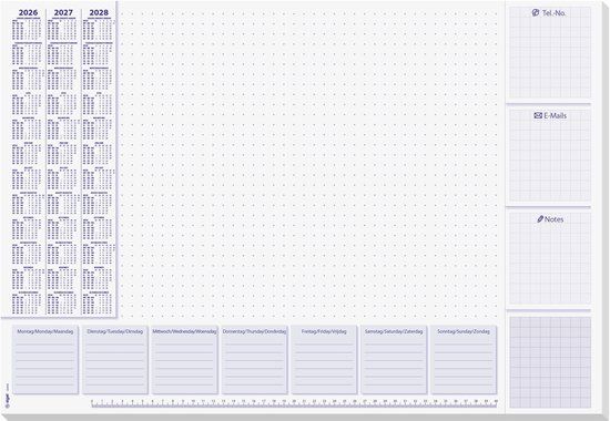 Sigel bureauonderlegger - Lila - met kalender 2026/2027/2028 - formaat A2 - 30 vel afscheurbaar