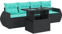 vidaXL 5-delige Dining loungeset met kussens polyrattan acacia zwart