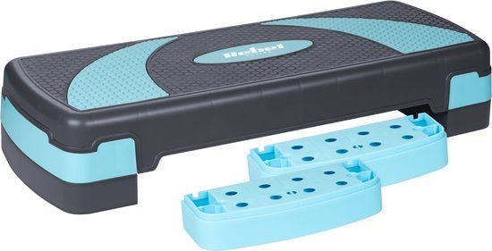 Rebel Active Fitness Stepper - Aerobics Step In Hoogte Verstelbaar Tot 20 Cm - Stepper Stepbank Fitnessstep - Grijs Blauw