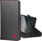 TORRO Étui en cuir pour Samsung Galaxy S25 Ultra 5G 2025 - Portefeuille, Support, Emplacements pour cartes, Noir avec détails rouges