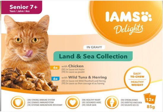 Iams 7+ Delights Land & Sea Collection in Saus 12 x 85g