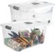 Plasticforte Opslagbox - 2x stuks - met deksel - 57L - 62 x 45 x 32 cm - transparant - opbergbak - met wielen