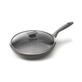 Avilia Antiaanbakpan met deksel, steen-look, koken zonder olie, ergonomische soft-touch handgreep, ideaal voor vlees, vis en groenten, 24 cm, Made in Italy