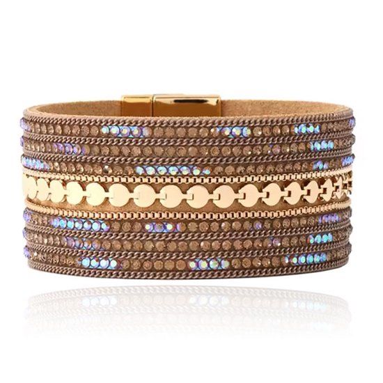 Deja Jewels DEJA Statement Armband goudkleurig met kristallen in beige