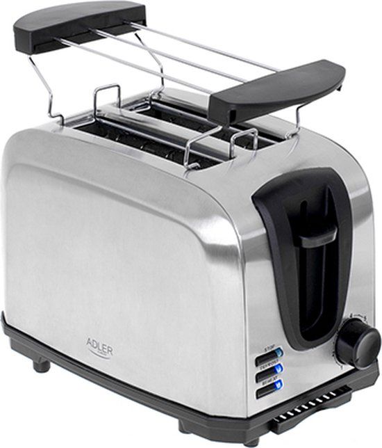 Broodrooster - Toaster met broodjesrooster - 1000 Watt - Zilverkleurig - 2 sandwiches