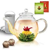Creano glazen theepot 1,0l - inclusief 2 theebloemen