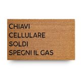 LifeGreen Kera House Voetmat met kokosvezels, vuilafstotend tapijt voor rechthoekige ingang, 40 x 70 cm, onderkant van antislip latex - print "sleutel, mobiele telefoon, geld, gas uitschakelen"