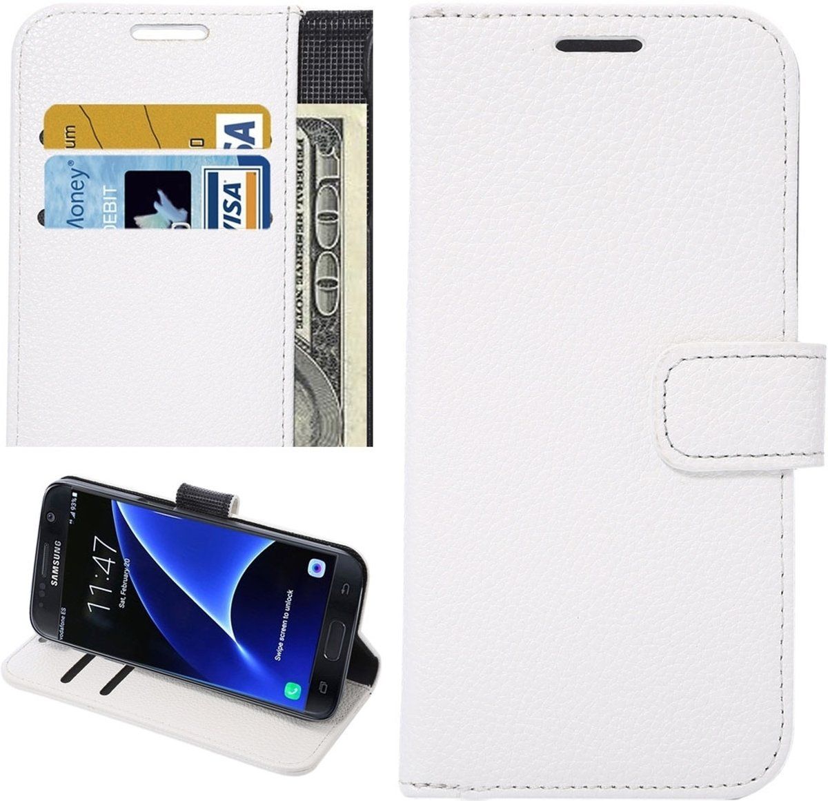 Panda - For Samsung Galaxy S7 Edge/ G935 Litchi structuur horizontaal Flip lederen hoesje met houder & Card Slots & Wallet wit