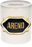Bellatio Decorations Arend Spaarpot - wit - met goud/zwart embleem - 8 x 9 cm - keramiek - met afsluitdop - cadeau verjaardag