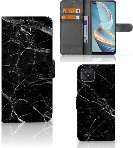 B2Ctelecom OPPO Reno4 Z 5G Hoesje - Book Case - Marmer Zwart