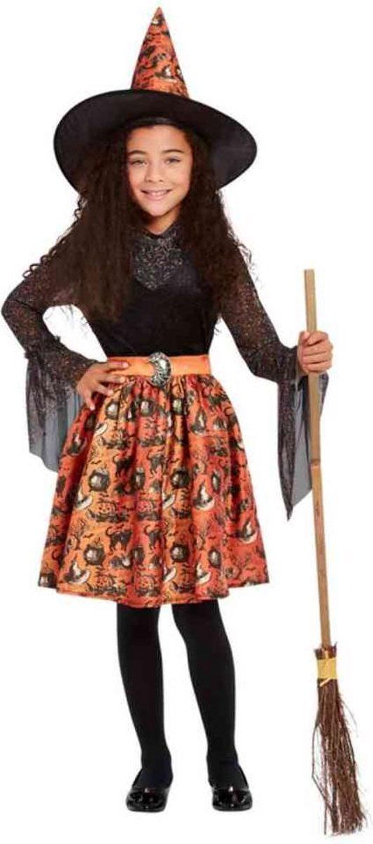 Smiffys Kinder Vintage Witch Oranje Kostuum - Kids tm 9 jaar - EAN: 5059513015525