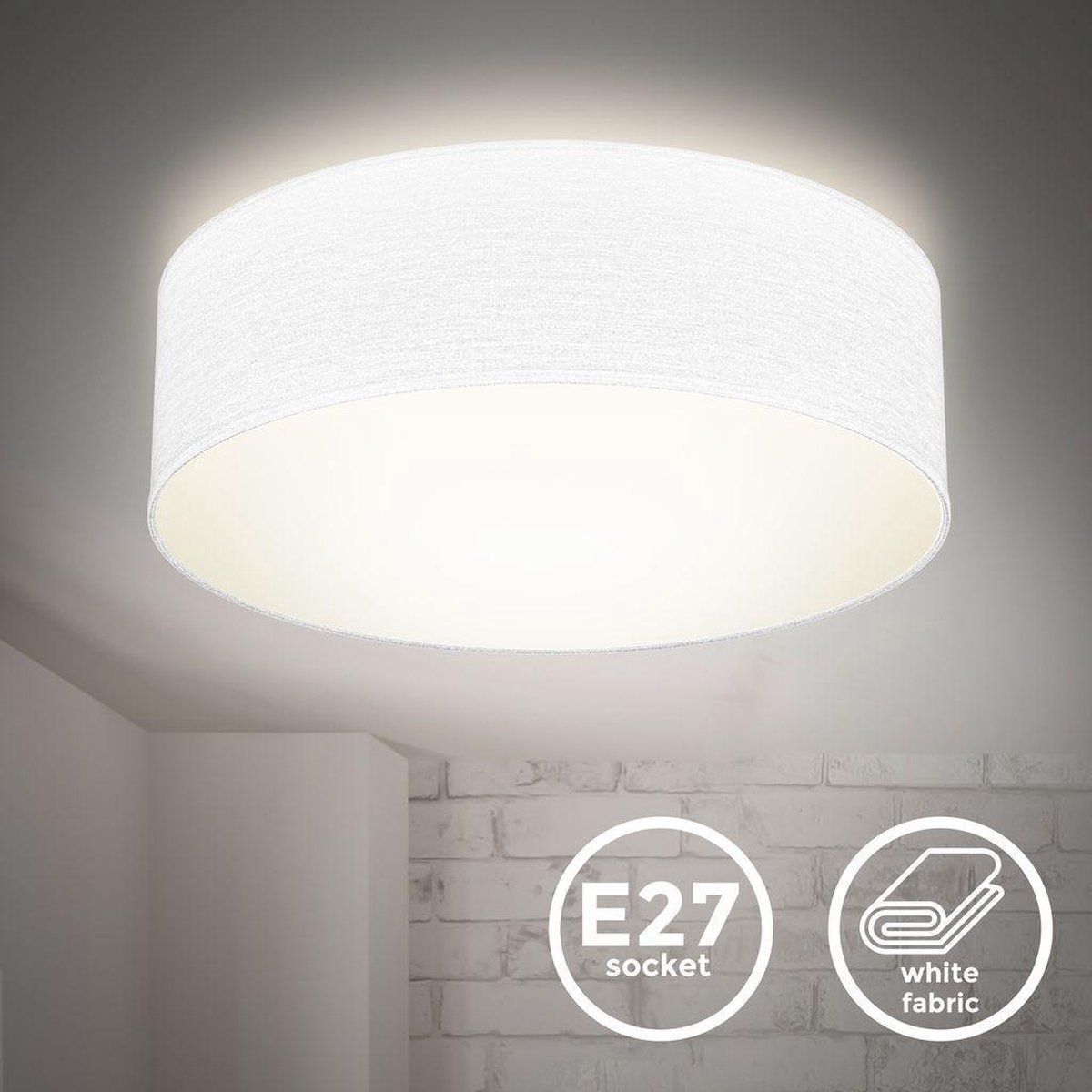 B.K.Licht - Plafondlamp - Ø30cm - wit - E27 - stof