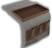DRW Afstandsbediening houder voor bank, met dienblad, kunstleer, beige en bruin, 35 x 2 x 70 cm
