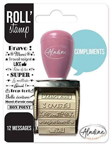 Aladine Roll' Stamp Compliments – rolstempel – 12 berichten om overal te stempelen – ideaal voor Bullet Journal, Scrapbooking 2159, zwart