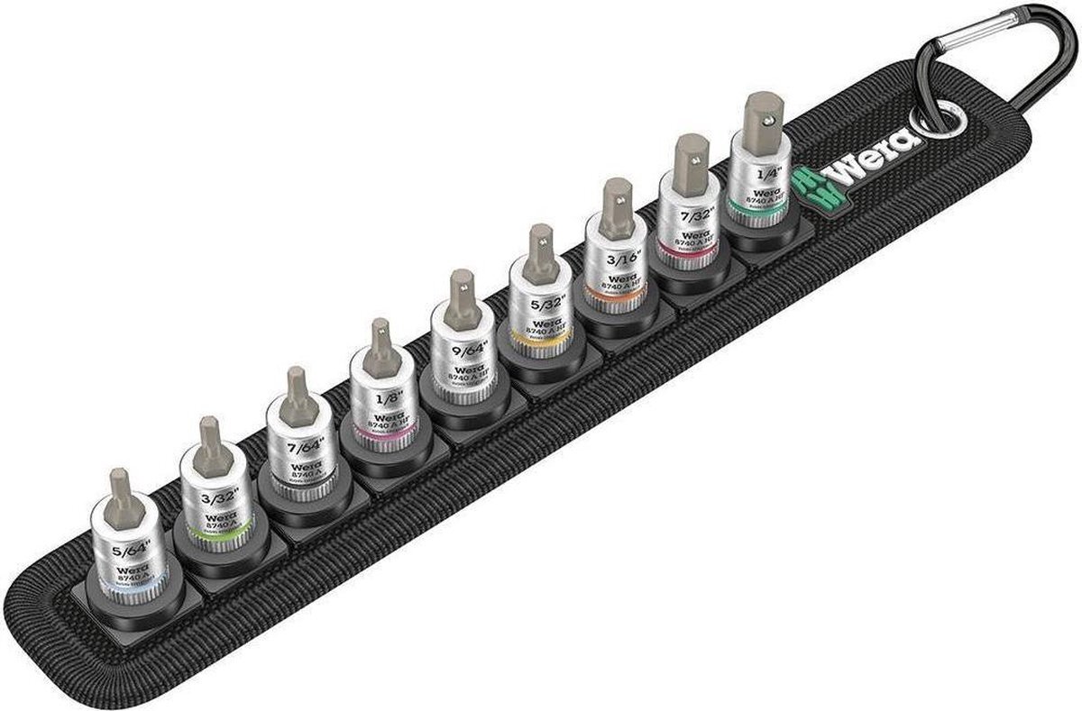 Wera 05003884001 Belt A Imperial 1 bitnootset binnenzeskant, 1/4 inch, mat verchroomd, 9-delig