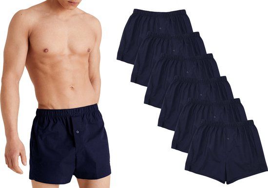 FM London Heren Loose Fit Boxershorts (6-pack) - Navy Blauw - L - 100% Katoen - Wijd Model