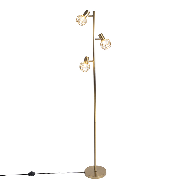 QAZQA Moderne vloerlamp goud 3-lichts - Mesh