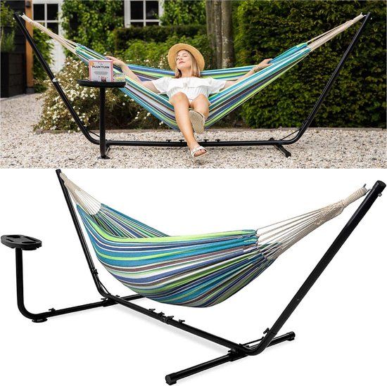 Vita5 Hangmat met Standaard - 2 Persoons - Groen/Blauw - 205kg