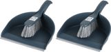Urban Living Stoffer en blik set - 2x - donkerblauw - zachte borstel - kunststof - 32 x 22 cm