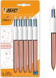 BIC Rose Gold 4 Kleuren- Balpennen met Kliksysteem en Medium Punt - 5 Stuks