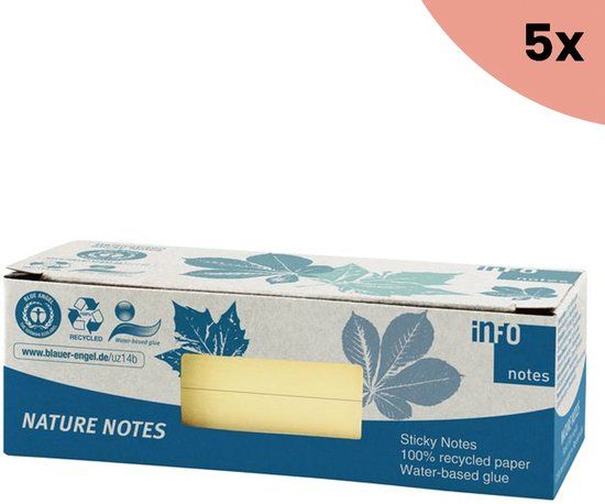 5x Info Notes info nature notes geel 50x40mm 12 blokken a 100 vel
