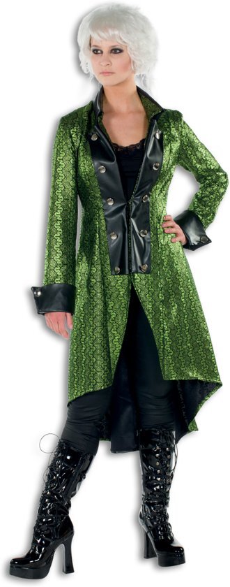 Feestbeest.nl Duivels dames jas lang metallic groen