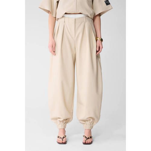 Shoeby Studio beige viscose high waist ballonbroek met plooien