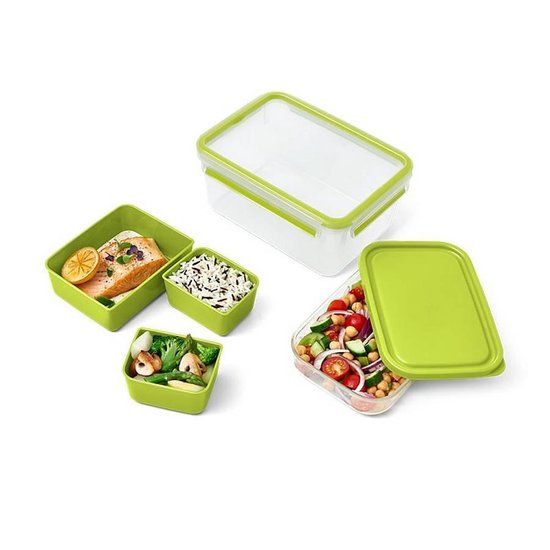 Emsa Clip & Go XL Lunchtrommel - Groen/Transparant - 2.3L - 4 Vakken