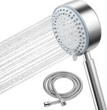Unyqoos® Douchekop met slang 2 m, hogedruk handdouche van 304 roestvrij staal met 4 straalsoorten, argent, rond