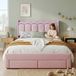 STILVORA Kinderbed 140x200 cm – Golfvormig Hoofdbord Met Ledverlichting Via App – 2 Lades Voor Kinderkamer – Fluweel – Zonder Matras – Roze