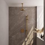 Brauer Gold Edition Thermostatische Regendoucheset Inbouw - Hoofddouche 20 cm - 3 Weg - Handdouche Rond - Doucheslang - Geintegreerde Glijstang - Geborsteld Goud