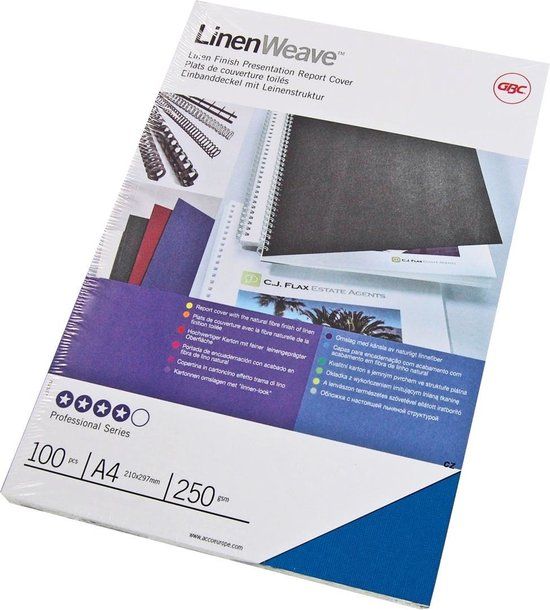 GBC LinenWeave A4 250gr Blauw 100 stuks