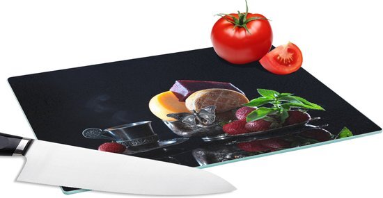 KitchenYeah Glazen Snijplank - 28x20 - Rustiek - Fruit - Kaas - Tafel - Stilleven - Snijplanken Glas