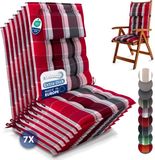 Beautissu Sun-HL - Set van 7 Premium Hoge Rugleuning Kussen met Hoofdkussen 120x50 cm UV-bestendig & 8cm Dik Kussen Tuinstoelkussen Antislip Bevestigingsbanden Stevige Stof Rood Antraciet Gestreept
