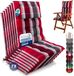 Beautissu Sun-HL - Set van 7 Premium Hoge Rugleuning Kussen met Hoofdkussen 120x50 cm UV-bestendig & 8cm Dik Kussen Tuinstoelkussen Antislip Bevestigingsbanden Stevige Stof Rood Antraciet Gestreept