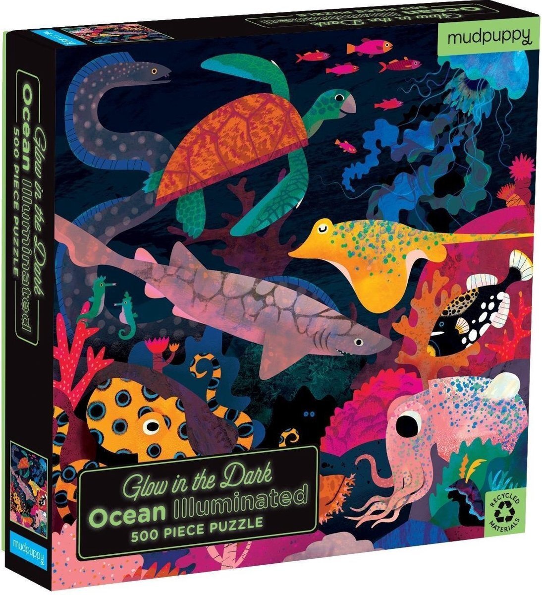 Mudpuppy Ocean Illuminated 500 Piece Glow in the Dark, Family Puzzle