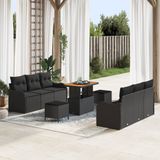 vidaXL Tuinbank - Set - 9 - st - Zwart - poly - rattan