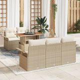 vidaXL Tuinbank Set 6-delig Beige/Crème Polyrattan