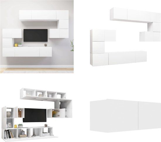 vidaXL 8-delige Tv-meubelset Wit Hout
