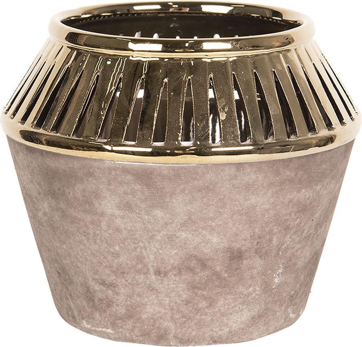 Clayre & Eef Bloempot Binnen Ø 19*14 cm Goudkleurig Beton Rond Plantenpot