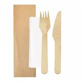 100 Makan 100 stuks - set met vorken, messen, servet van kraftpapier 'Makan' 16 cm natuurlijk hout
