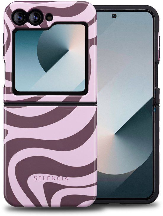 Selencia Hoesje - Geschikt voor Samsung Galaxy Z Flip 6 / Z Flip 7 FE - Backcover - Wavy Swirl Pink Plum