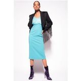 PINKO La Carlota Robe Satin Crêpe + Bleu Clair-marine Brillant