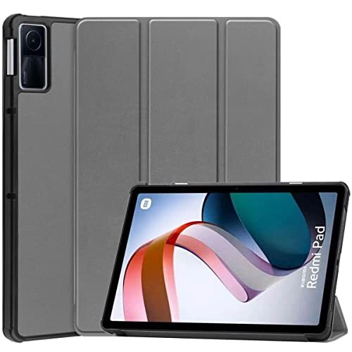 imoshion compatibel met Xiaomi Redmi Pad Hoes – Trifold Case Book Cover – Hoesje met Print Grijs/Grey Kunstleder [Met Standaard, Microfiber Voering, Magneetsluiting]