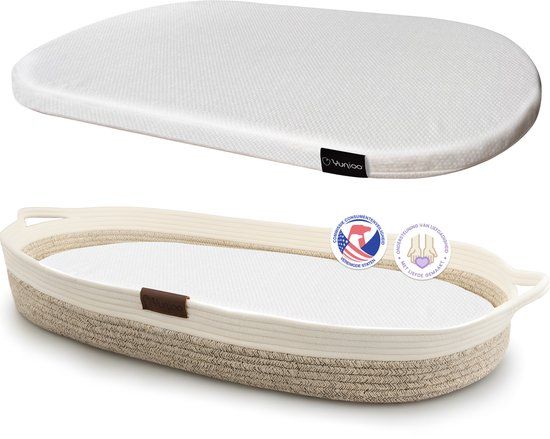Yunioo Aankleedkussen XL - Verschoonmand Katoen - Wit-Beige