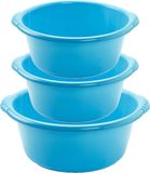 Forte Plastics Voordeelset multifunctionele kunststof ronde teiltjes blauw in 3-formaten - 6-10-15 liter inhoud
