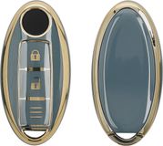 kwmobile hoesje voor autosleutel geschikt voor Nissan 3-knops autosleutel hoes - TPU autosleutel behuizing - Beschermende auto sleutel case - Sleuteletui in blauw / goud