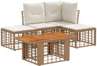 vidaXL Tuinbank Set 5-delig Natuurlijk en Crème Wit Polyrattan